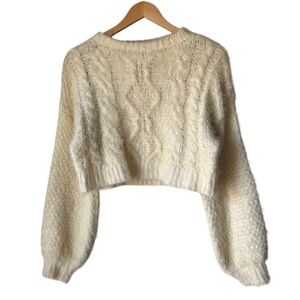Urban Outfitters Cream Cable Knit Cropped Sweater, XS